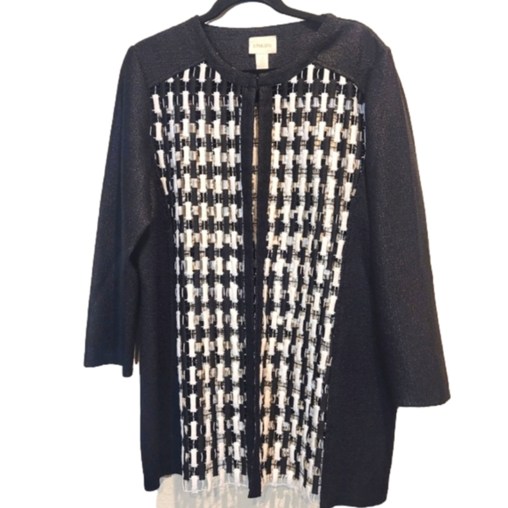 Chico's Black and White Cardigan Sweater